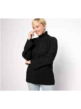 Belle by Kim Gravel Sweater XXS Bracelet Sleeve Mock Neck Cable Sweater Black